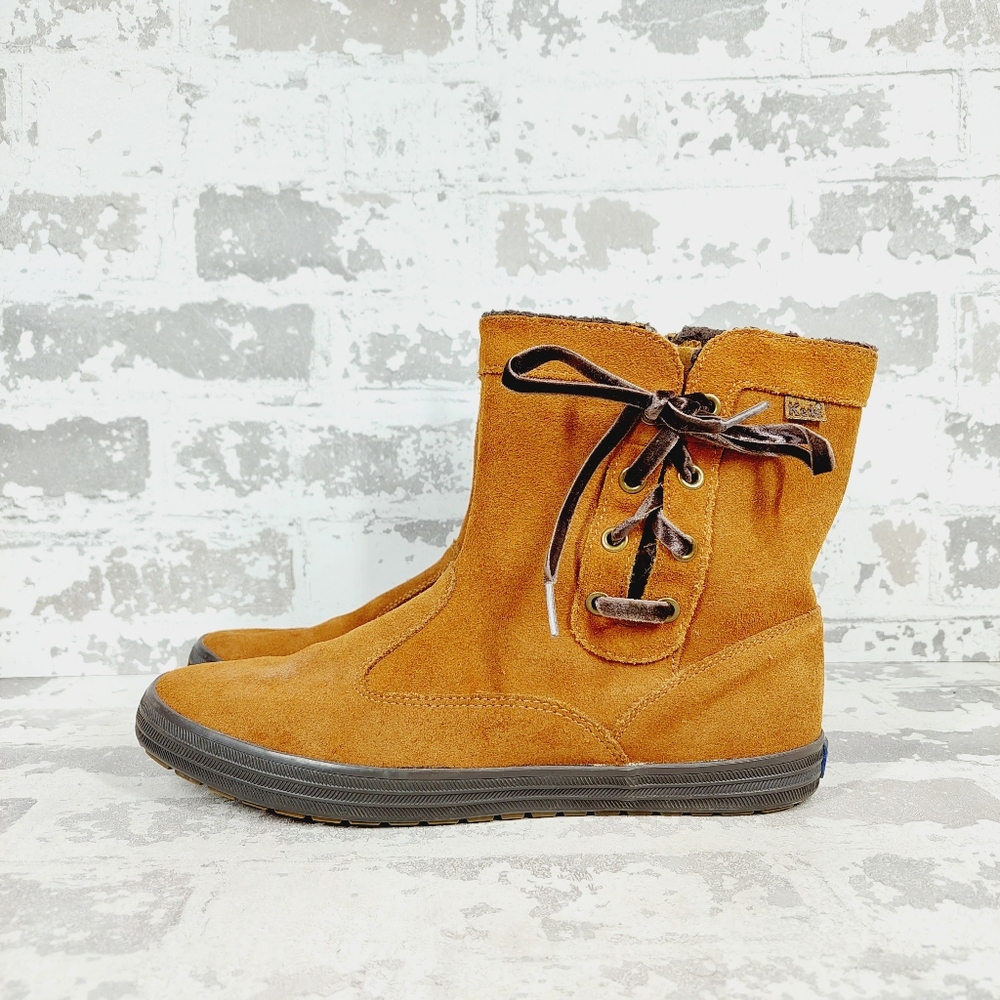 New Keds Sunny Side Brown Faux Fur Lined Ankle Suede Boots V254